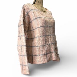 J.O.A. pastel Pink and Gray Plaid Mohair Blend Sweater. EC. Size medium